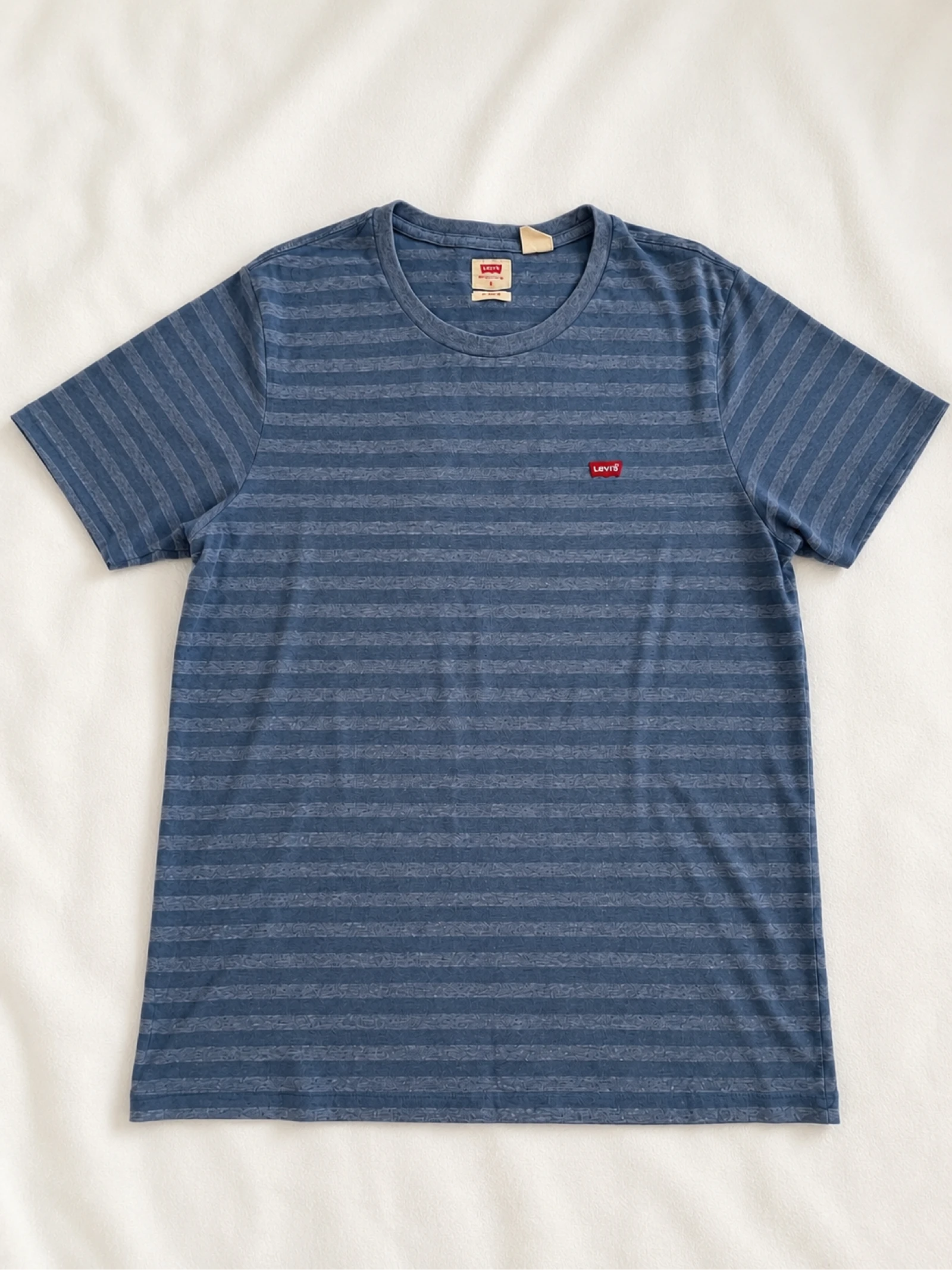 T-shirt Levi’s azul mesclado listrado homem S 100% algodão logo vermelho casual – photo 2